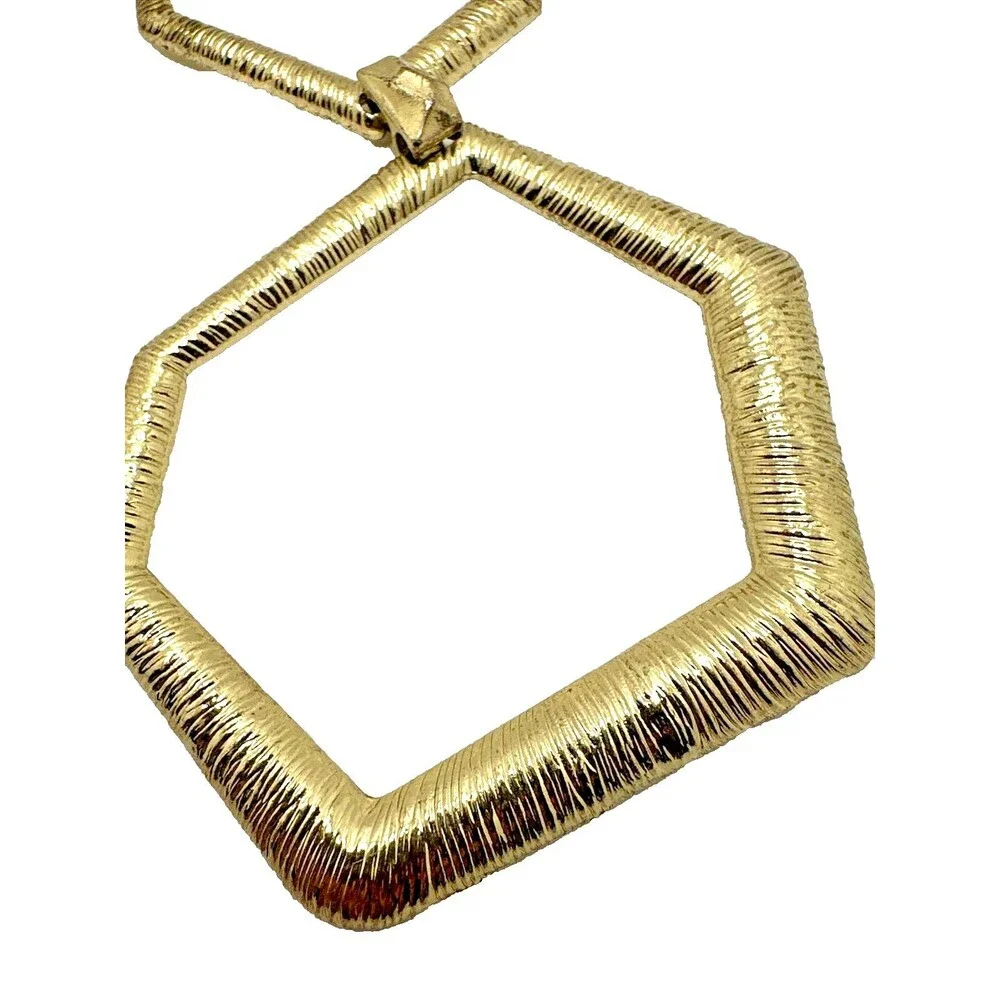 Geometric Link Bib Necklace Textured Gold Tone Modernist Statement 16